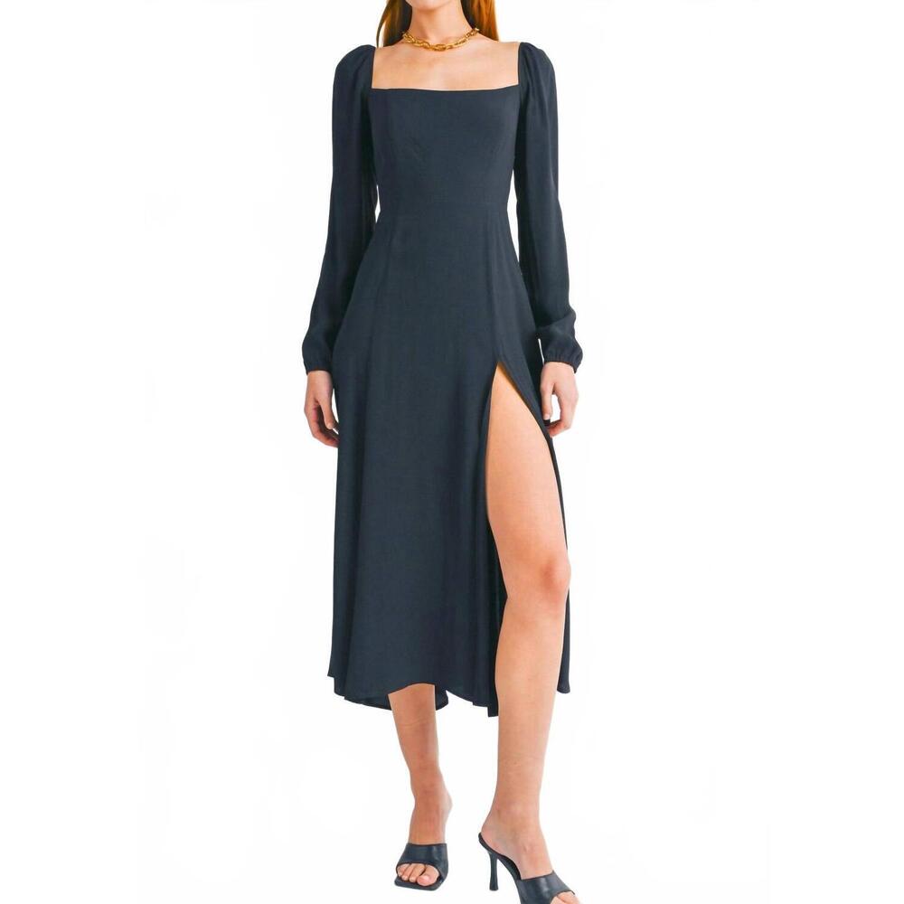 NEW RESET BY JANE long square neck dress in black